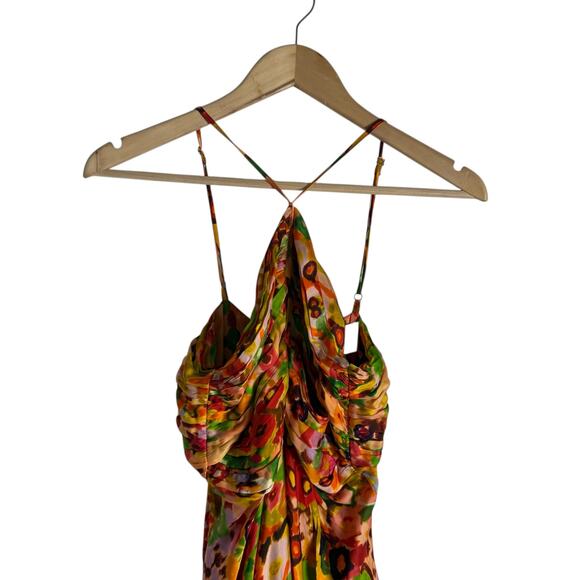 Carolina K Yellow Multicolor Floral Halter Sleeveless Cutout Midi Dress Size S - Picture 3 of 11